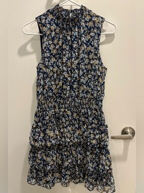 Women's Sleeveless Mock Neck Dress with Ruffle Tiered Skirt